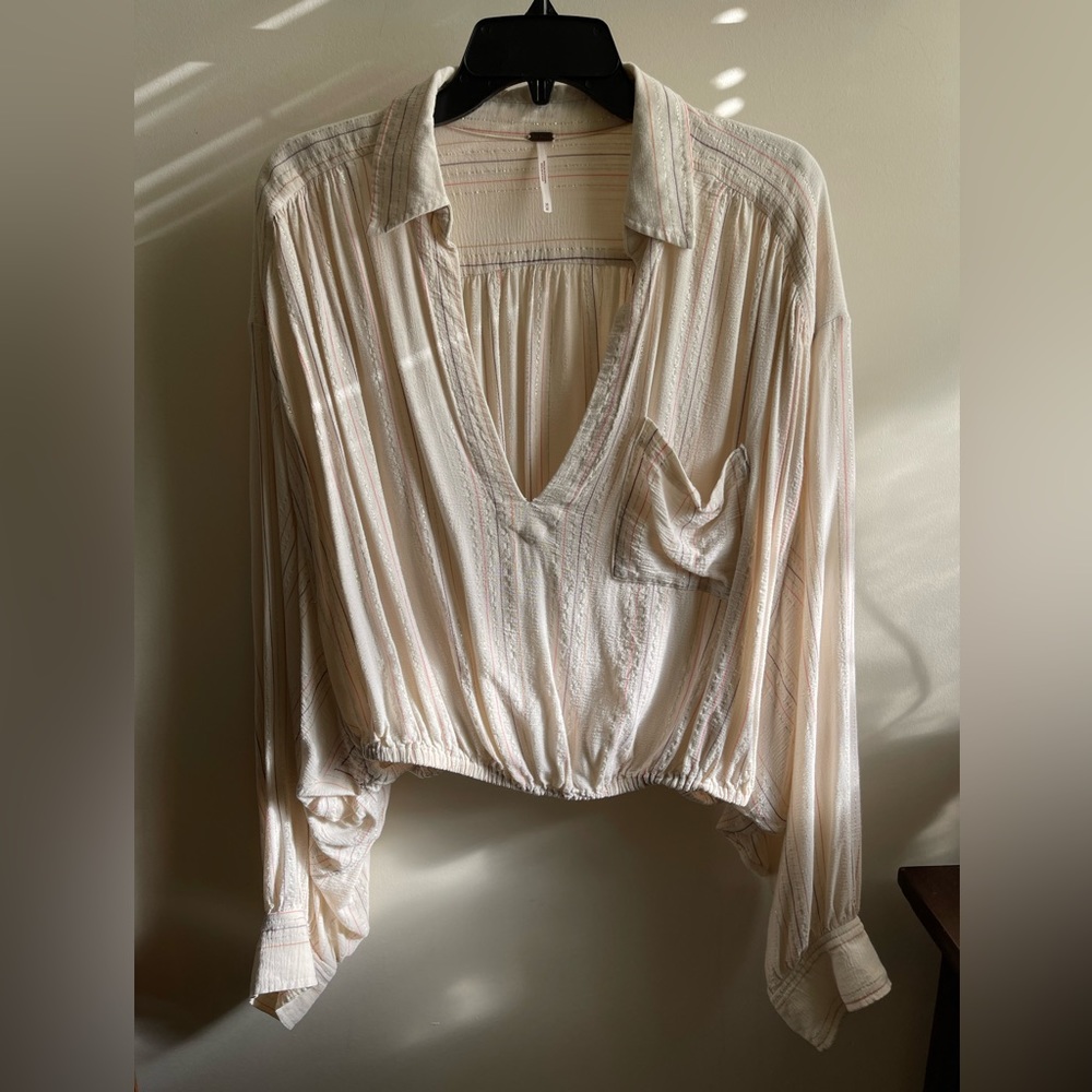 Free People Relaxed Shimmery Long sleeve top
